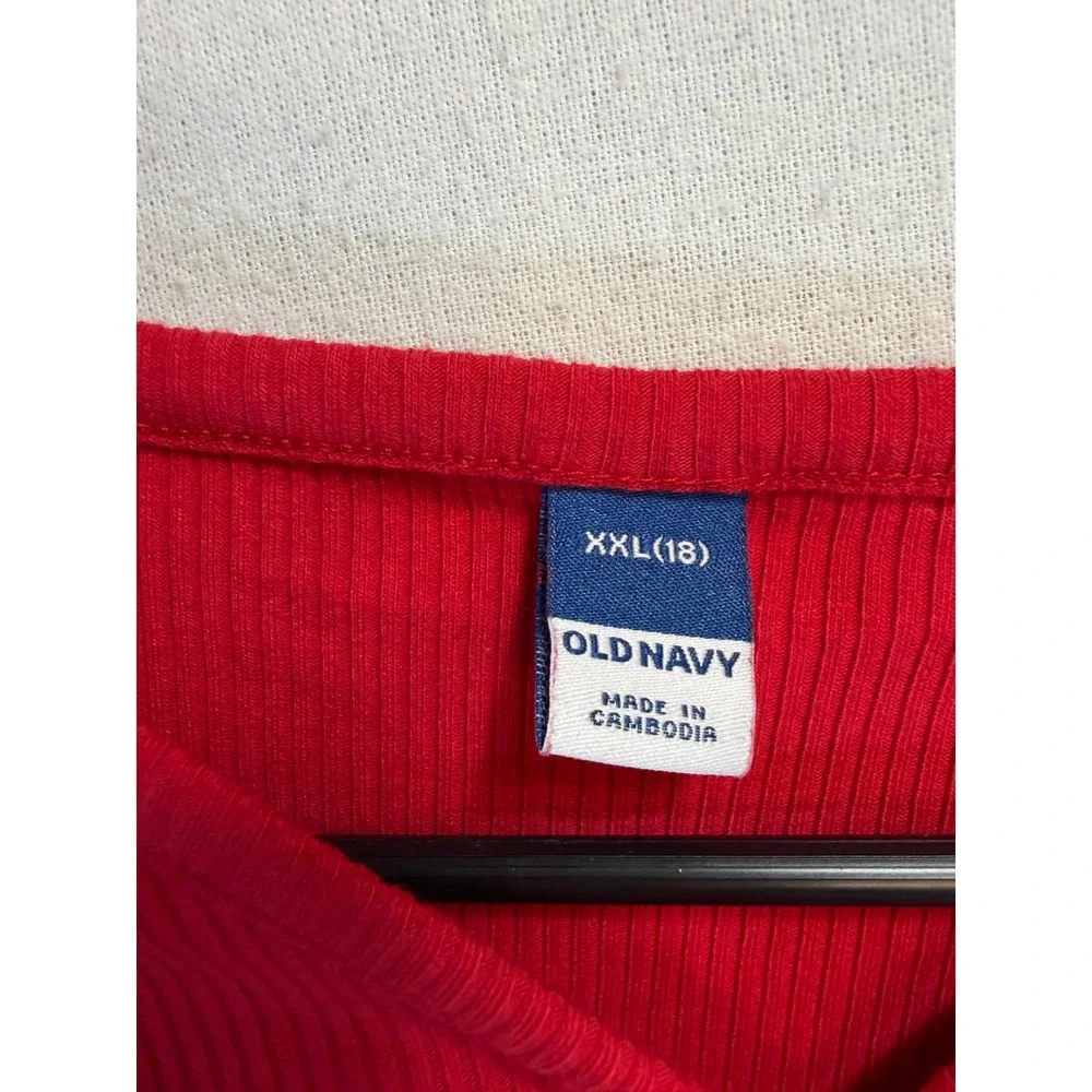 Old Navy Kids Red Ribbed Henley Long Sleeve Lettuce Edge Top XXL 18